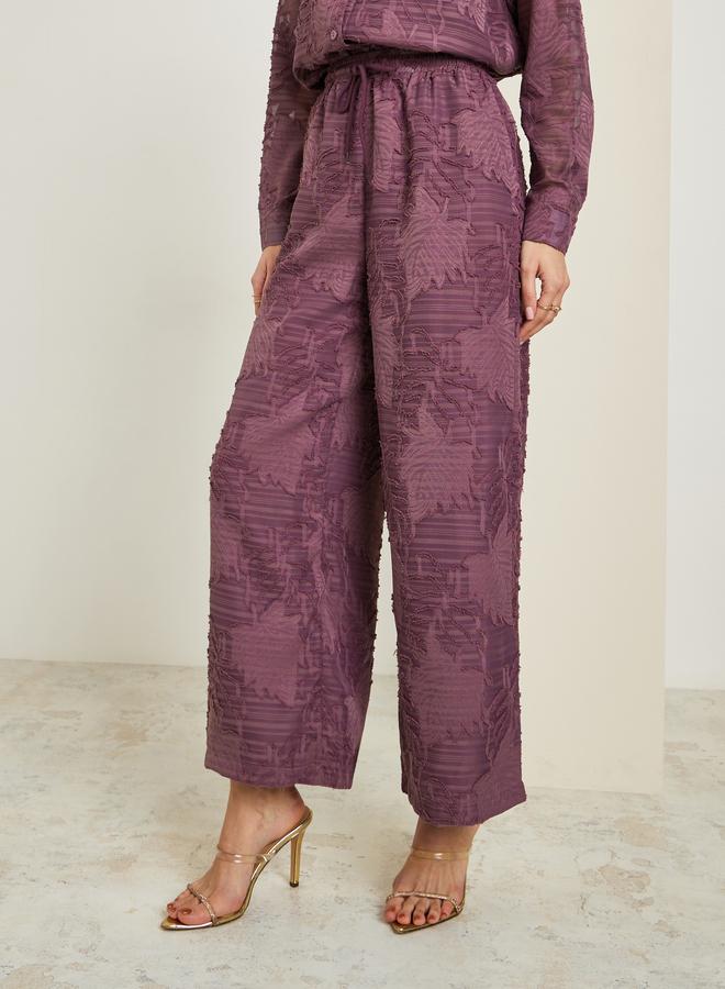 Styli Women Purple Jacquard Wide Leg Trousers - Image 1